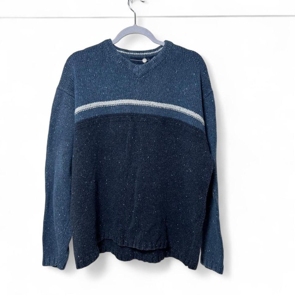 Vintage 90s striped knit‎ sweater 1990s blue striped vtg  knit wool sweater XL